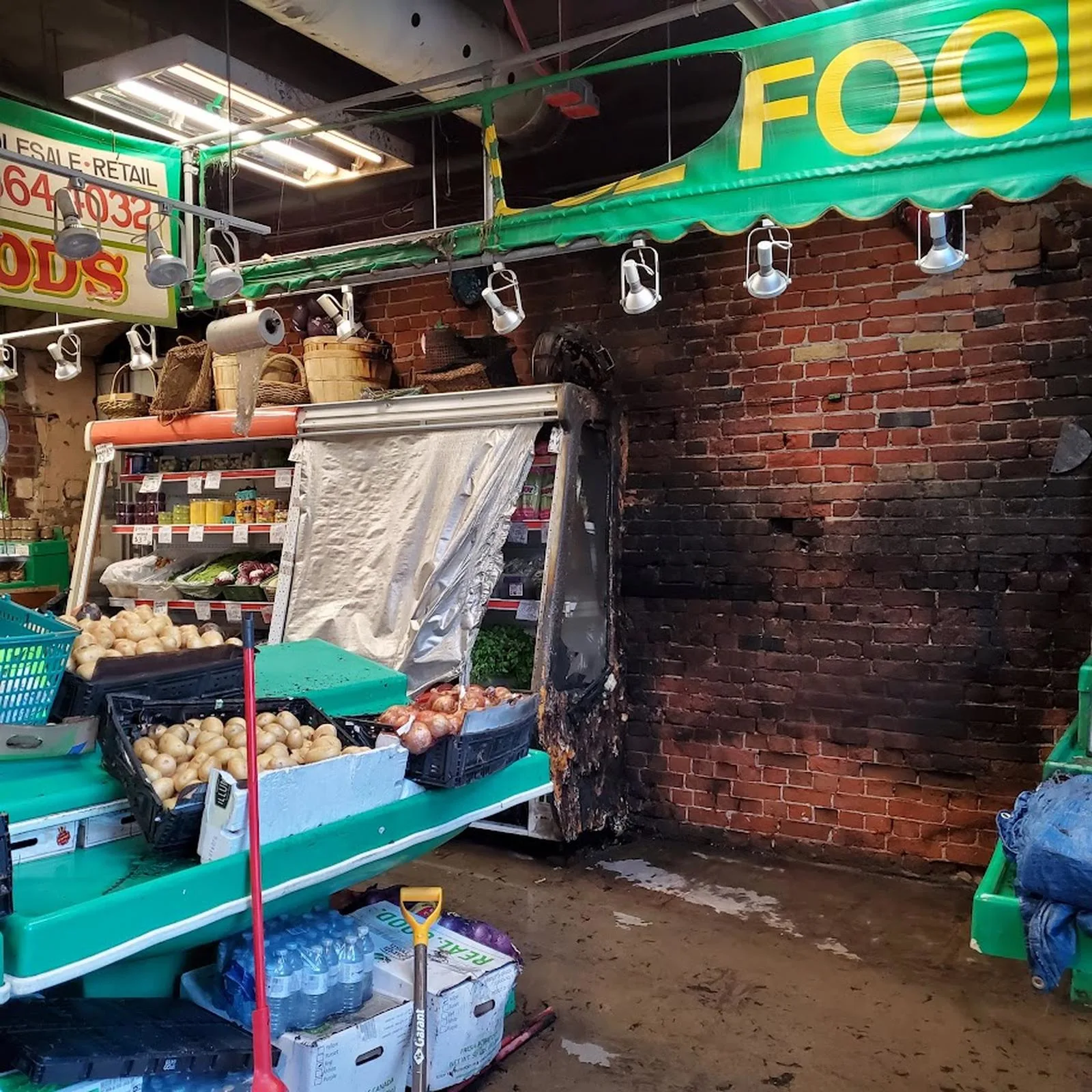 Fire-damaged commercial interior before restoration